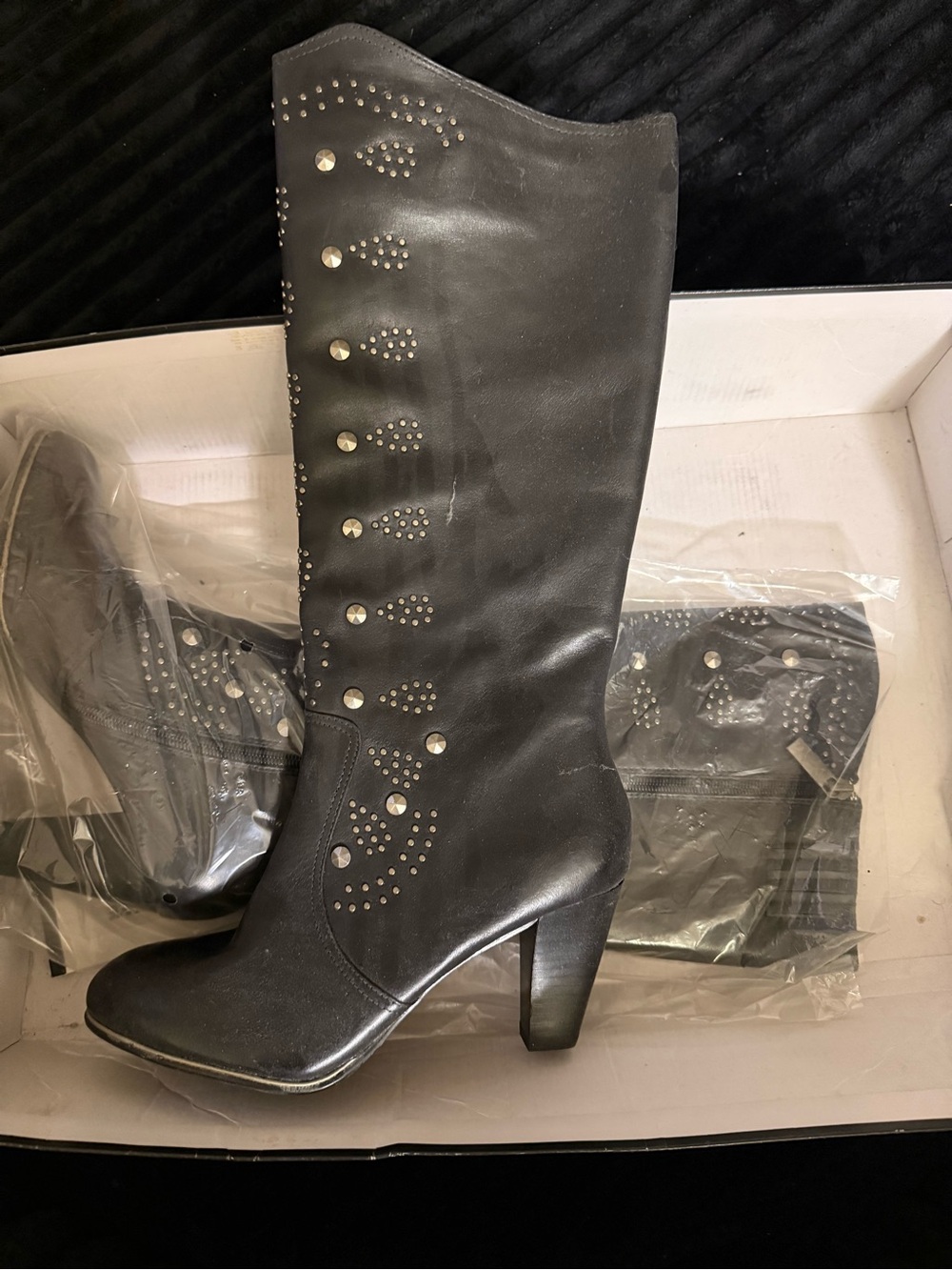 Reba Black Studded Tall Heel Boots